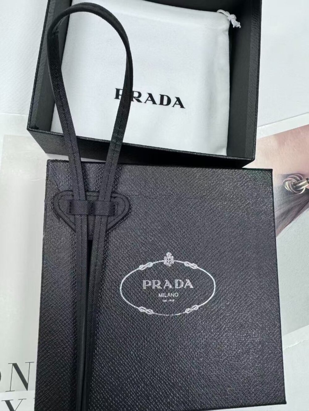 NWT Prada Saffiano Leather Bolo Tie Black Designer Western Luxury Gift 💘 Unisex - Picture 5 of 7